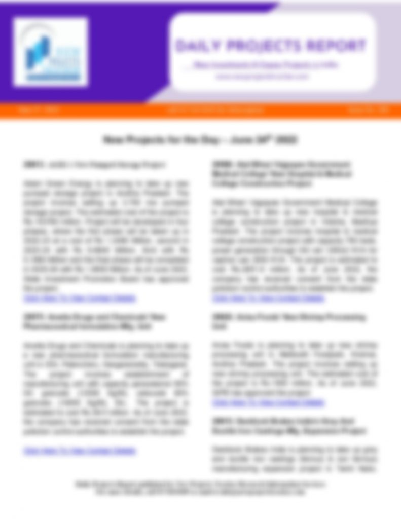 New Projects by Avisa Foods, Danblock Brakes India, J. K. Colour Co and